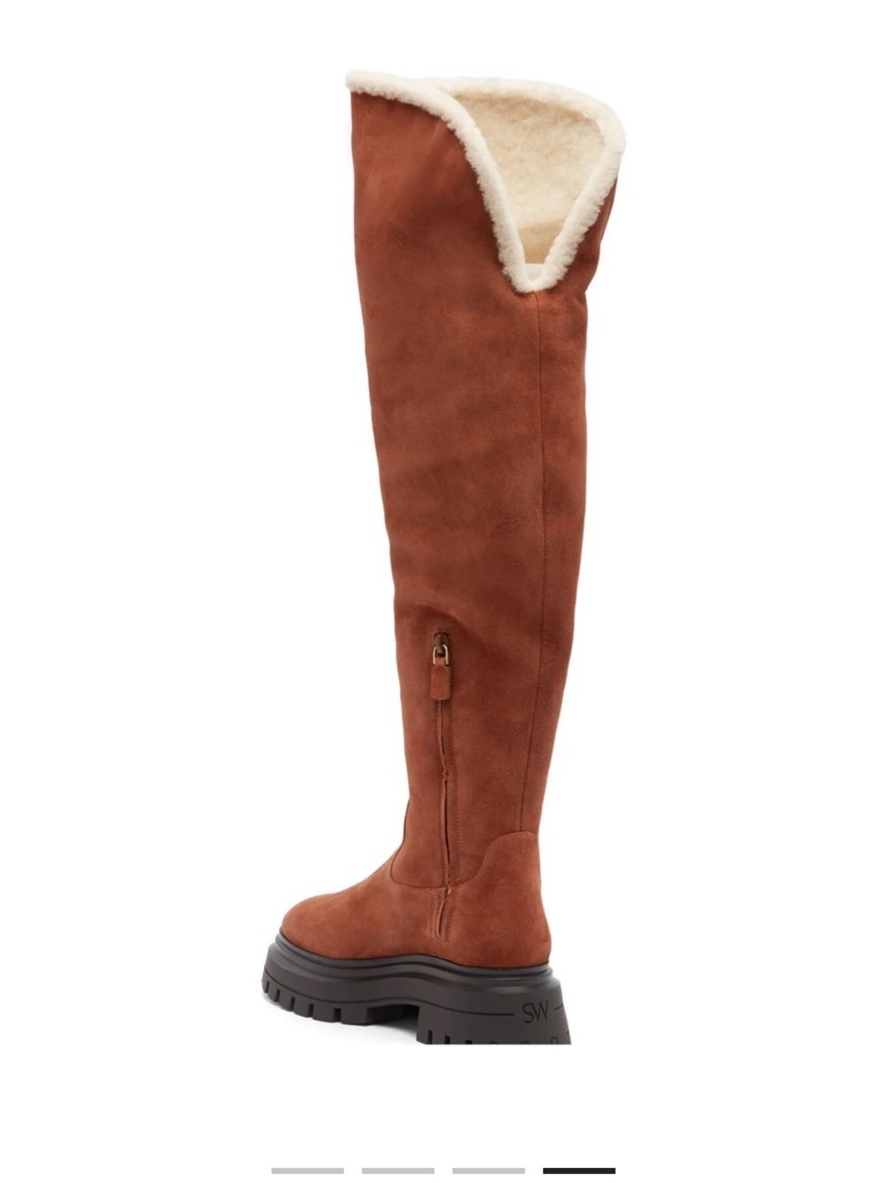 Stuart Weitzman Over-the-Knee Suede Boots in Chestnut with Shearling Trim